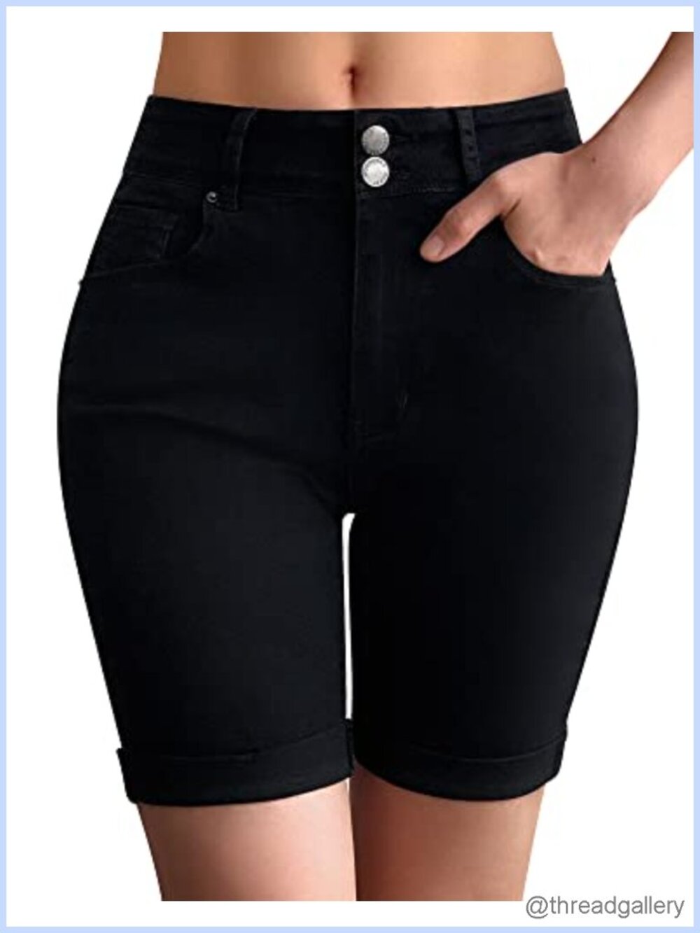 Women's Mid Rise Bermuda Denim Shorts Stretchy Butt Lifting
